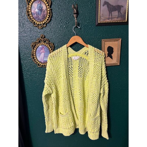 Anthropologie Serenity Open Cardigan Lime Yellow  Sz M/L - Picture 2 of 5
